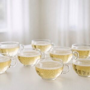 Vintage Riekes-Crisa Moderno hand-blown clear glass punch coupe cup SET of 9